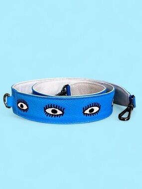 Min & Mon Detachable Leather Shoulder Strap - All Over Eyes - Ibiza Blue
